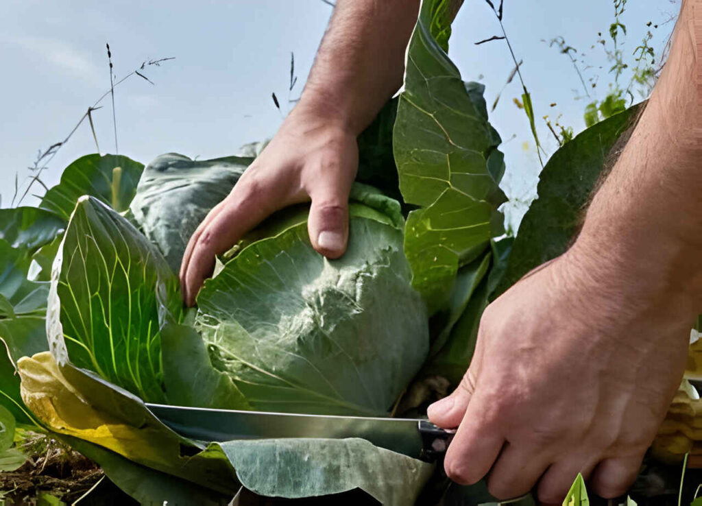 Man harvesting cabbage